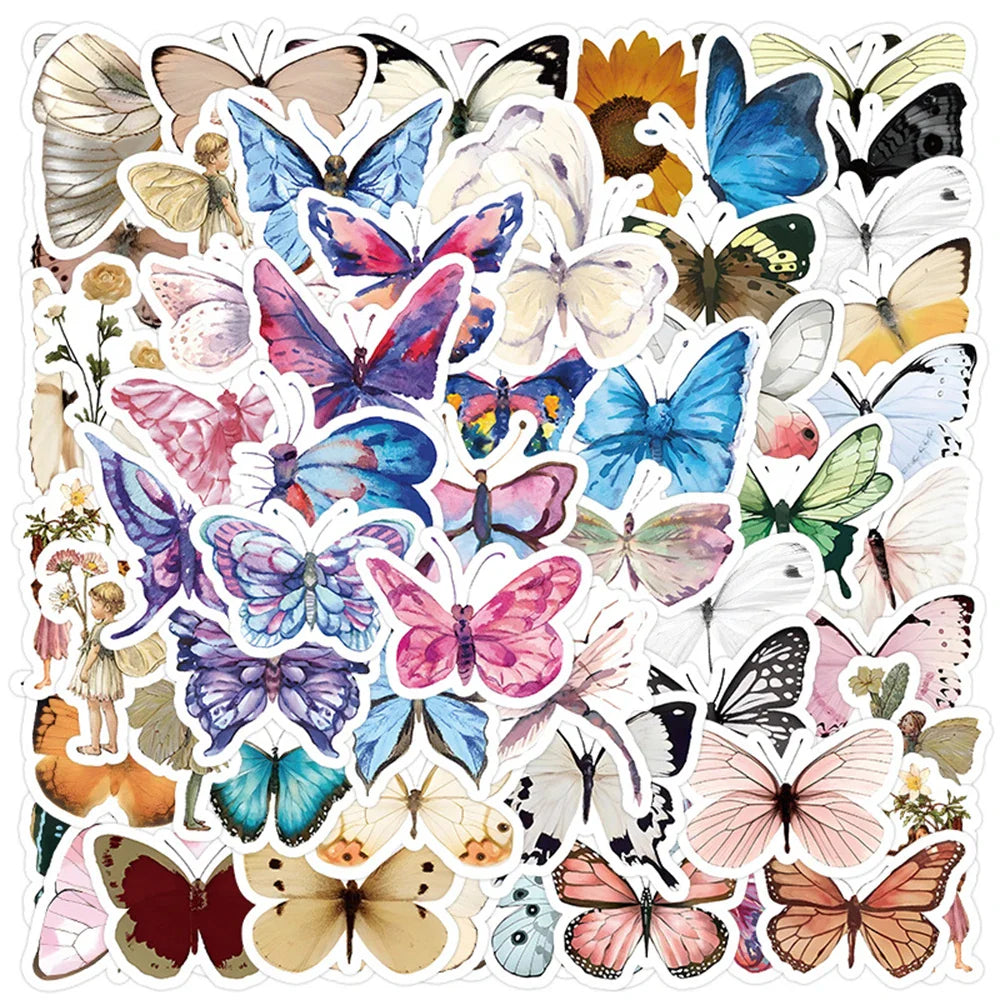 10/30/50PCS Cute Butterfly Stickers For Phone Laptop Notebook Skateboard Bike Guitar Stationery Cartoon Decal DIY Waterproof Toy (Online Order Only)