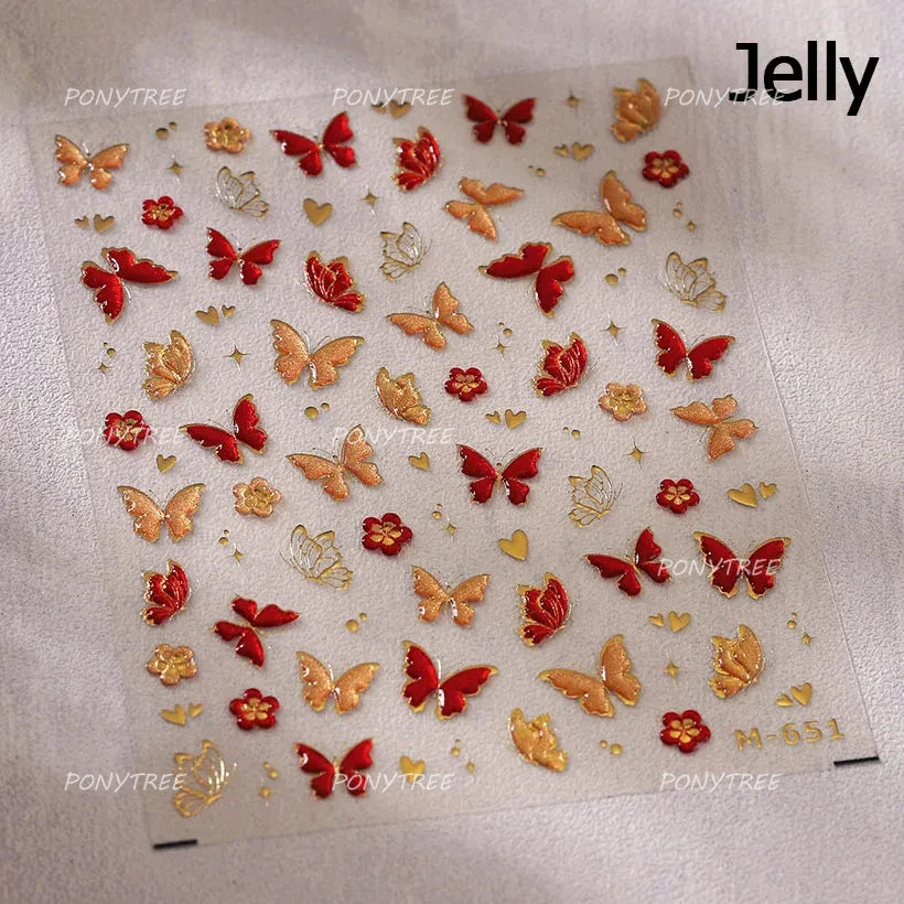 Green Blue Glass Butterfly Lily Flowers Star Line Water Droplet Charming Shiny Self Adhesive Nail Art Stickers Manicure Decals (ONLINE ORDER ONLY)