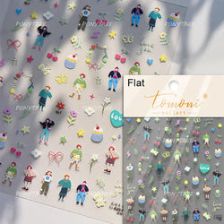 Cute Graffiti Cartoon Line Cherry Bear Cat Flower Bouquet Fish Boys Girls Strawberry Reliefs Nail Art Stickers Manicure Decals (ONLINE ORDER ONLY)