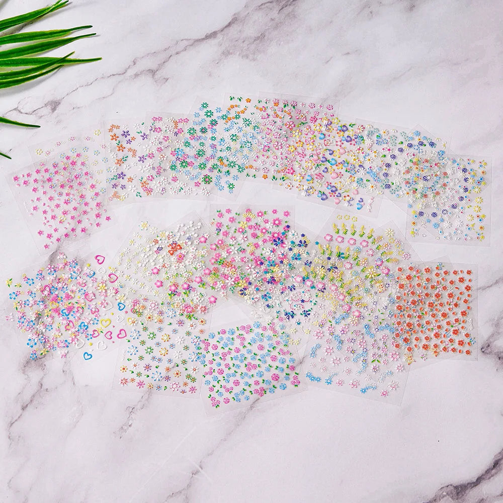 30 Sheet 3D Flower Nail Stickers Decals 6.5*5cm Transparent White Floral Leaf Butterflies Heart Nail Art Adhesive Strip Supplies (ONLINE ORDER ONLY)