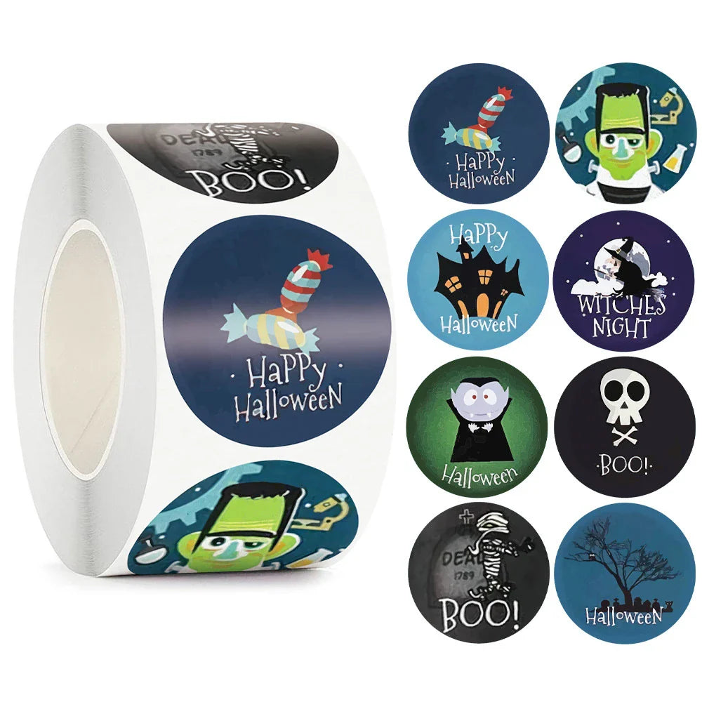 500pcs/roll Halloween Sticker Ghost Labels Gift Candy Bags Seal Stickers Halloween DIY Package Paper Sticker Party Decoration (Online Order Only)