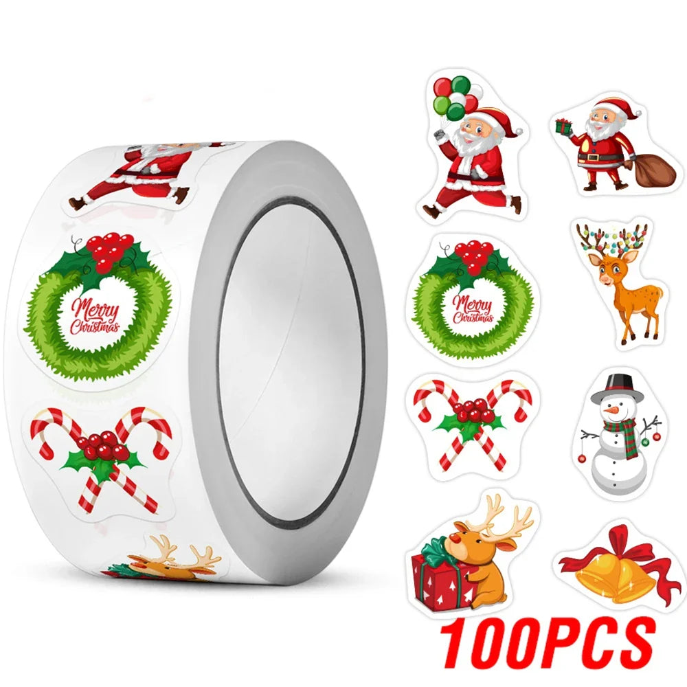 100-500pcs Merry Christmas Stickers Cristmas Xmas Party Seal Labels Stickers For DIY Gifts Baking Package Envelope Stationery (Online Order Only)