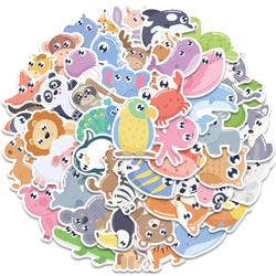 52pcs Cute Cartoon Animals Stickers For Laptop Guitar Luggage Skateboard DIY Waterproof Graffiti Bicycle Car Decals Kids Toy (ONLINE ORDER ONLY)