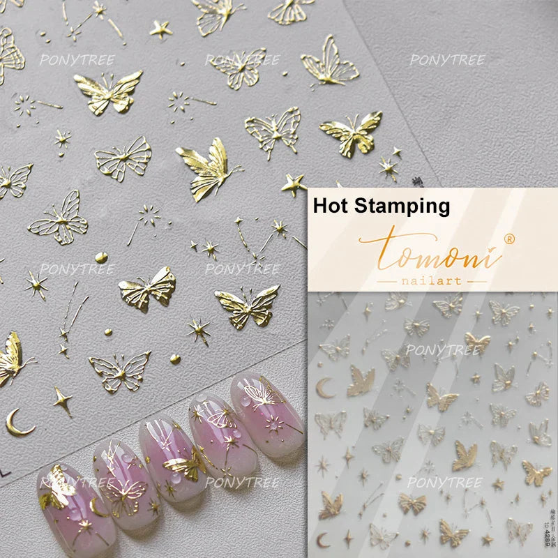 Charming Pink Purple Embroidery Gradual Butterfly Flowers Green Leaf 5D Tender Self Adhesive Nail Art Stickers Manicure Decals (ONLINE ORDER ONLY)