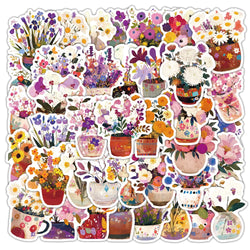 10/30/54PCS Hand Painted Flowers Stickers Flowers in Cup DIY Toy Potted Plants Sticker Laptop Phone Guitar Car Bike Skateboard (ONLINE ORDER ONLY)