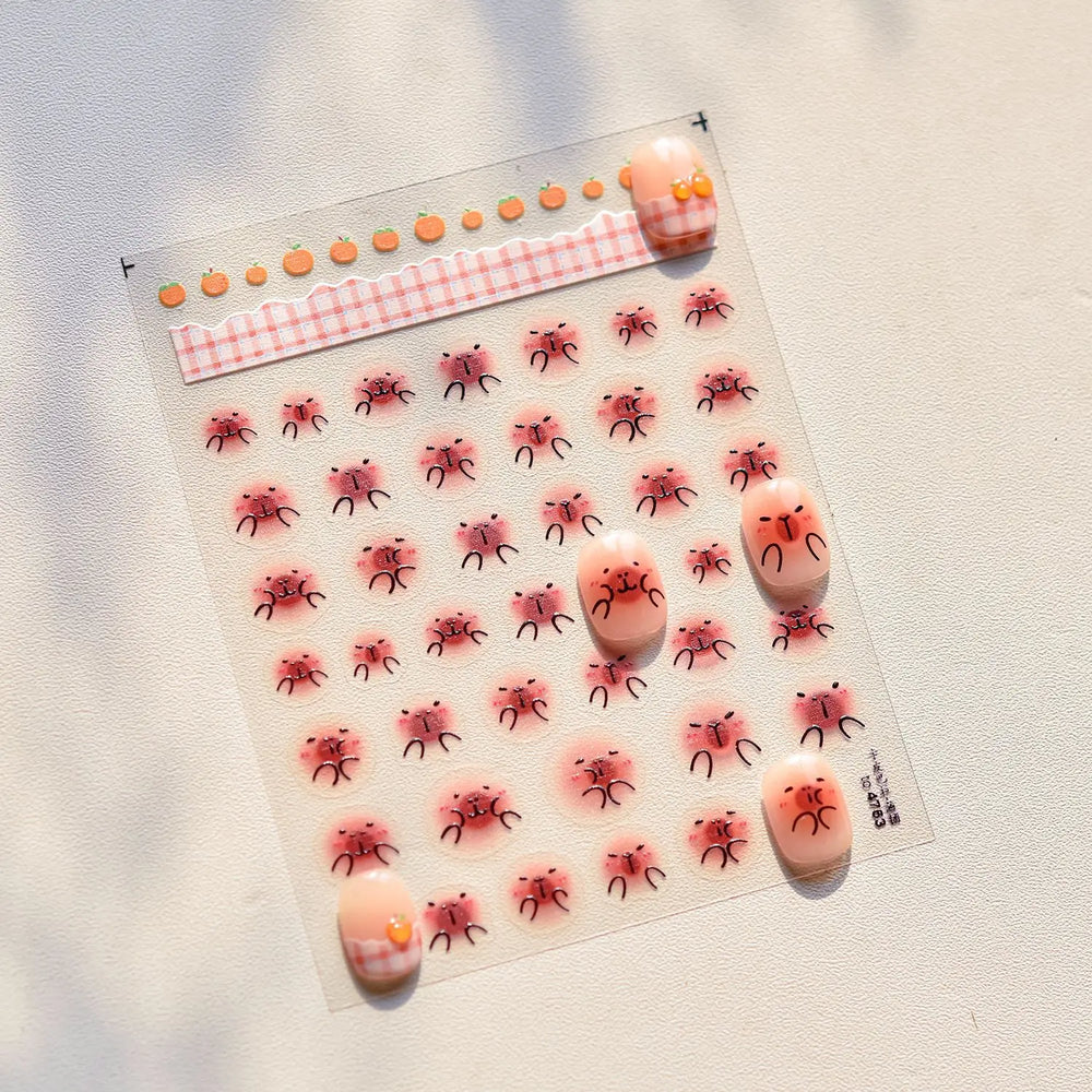 Cute Kapibala Halo Dyeing Kabibara Giant Rat Guinea Pig Cavy Lovely Expression Orange Adhesive Nail Art Stickers Manicure Decals (ONLINE ORDER ONLY)