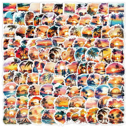 10/50/100PCS Hawaii Sunset Beach Scenery Stickers Aesthetic DIY Notebook Skateboard Luggage Phone Stationery Vinyl Decal Sticker (Online Order Only)
