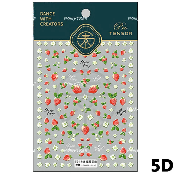 Strawberry Retro Lace Border  Flower Lovely Fruit Pearl Pendant Leaves Self Adhesive Nail Art Stickers Manicure Decal Wholesale (Online Order Only)