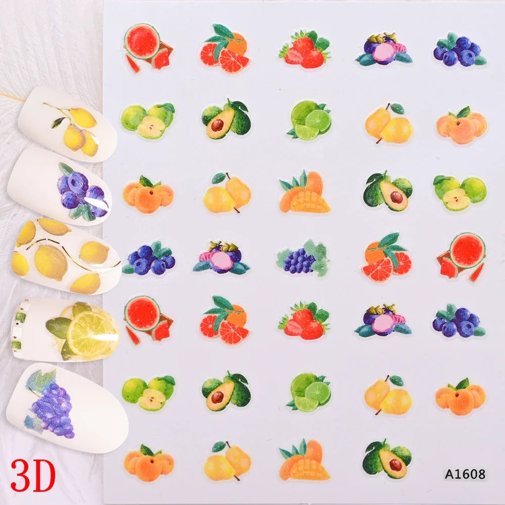 1Pc Summer Nail Art Sticker Lemon Nail Decal Nail Art Supplies Cute Fruit Strawberry Cherry Watermelon Avocado Lemon Nail Design (ONLINE ORDER ONLY)