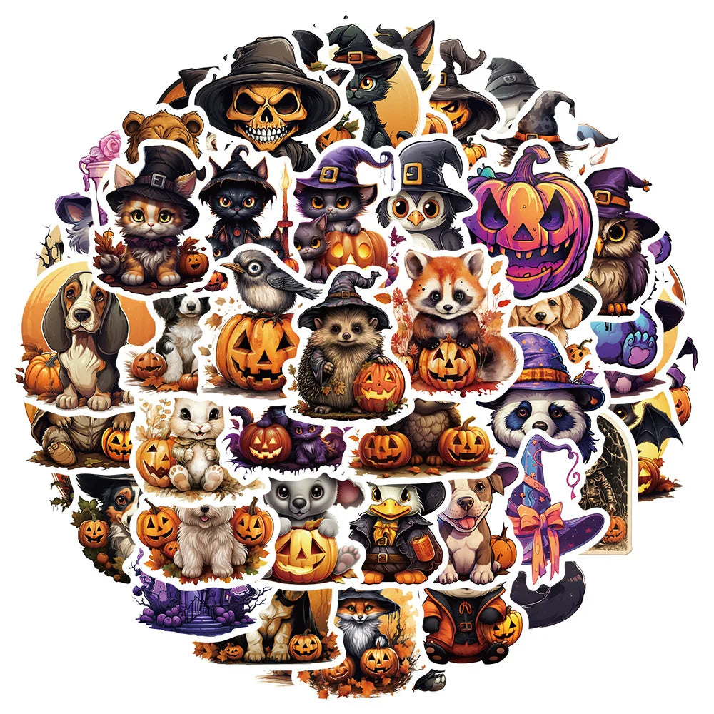 Halloween Animal Pumpkin Stickers Decals Kids DIY Scrapbook Laptop Guitar (Online Order Only)
