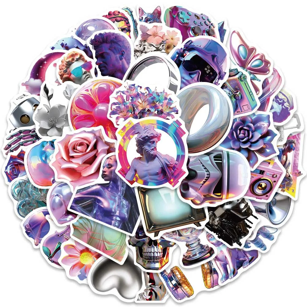 10/30/50PCS Cartoon 3D Steam Wave Laser Graffiti Stickers DIY Waterproof Phone Motorcycle Laptop Suitcase Bike DIY Toys Decals (ONLINE ORDER ONLY)