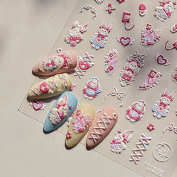 Cream Wind Cat Rabbit Kitten Bunny Bowknot Flower Butterfly Cake Cherry Tulip 5D Self Adhesive Nail Art Stickers Manicure Decals (Online Order Only)