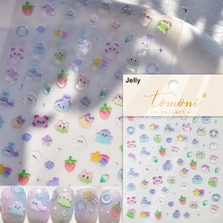 Colorful Food Pudding Alkali Water Bowknot Cream Fork Cup Bread Jelly Fruit Cartoon Cake Relief Nail Art Sticker Manicure Decals (ONLINE ORDER ONLY)