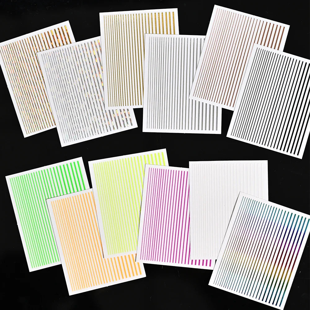 1Pc Laser Silver Gold Lines Stripe Nail Sticker Metal Strip Luxury Nails Slider Self Adhesive Slider Papers Transfer Stickers *& (Online Order Only)