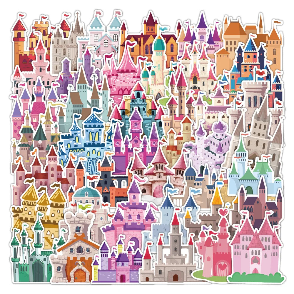 10/40pcs Fairy Tale Castle Stickers For Notebooks Stationery Computer Kscraft Pink Sticker Scrapbooking Material Craft Supplies (ONLINE ORDER ONLY)