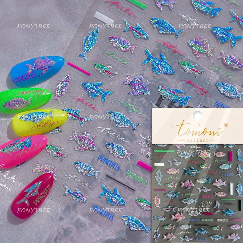 Ocean Elements Starry Sea Shoal of Fish School Water Bubbles Water Bubbles Adhesive Nail Art Decoration Sticker Manicure Decals (Online Order Only)