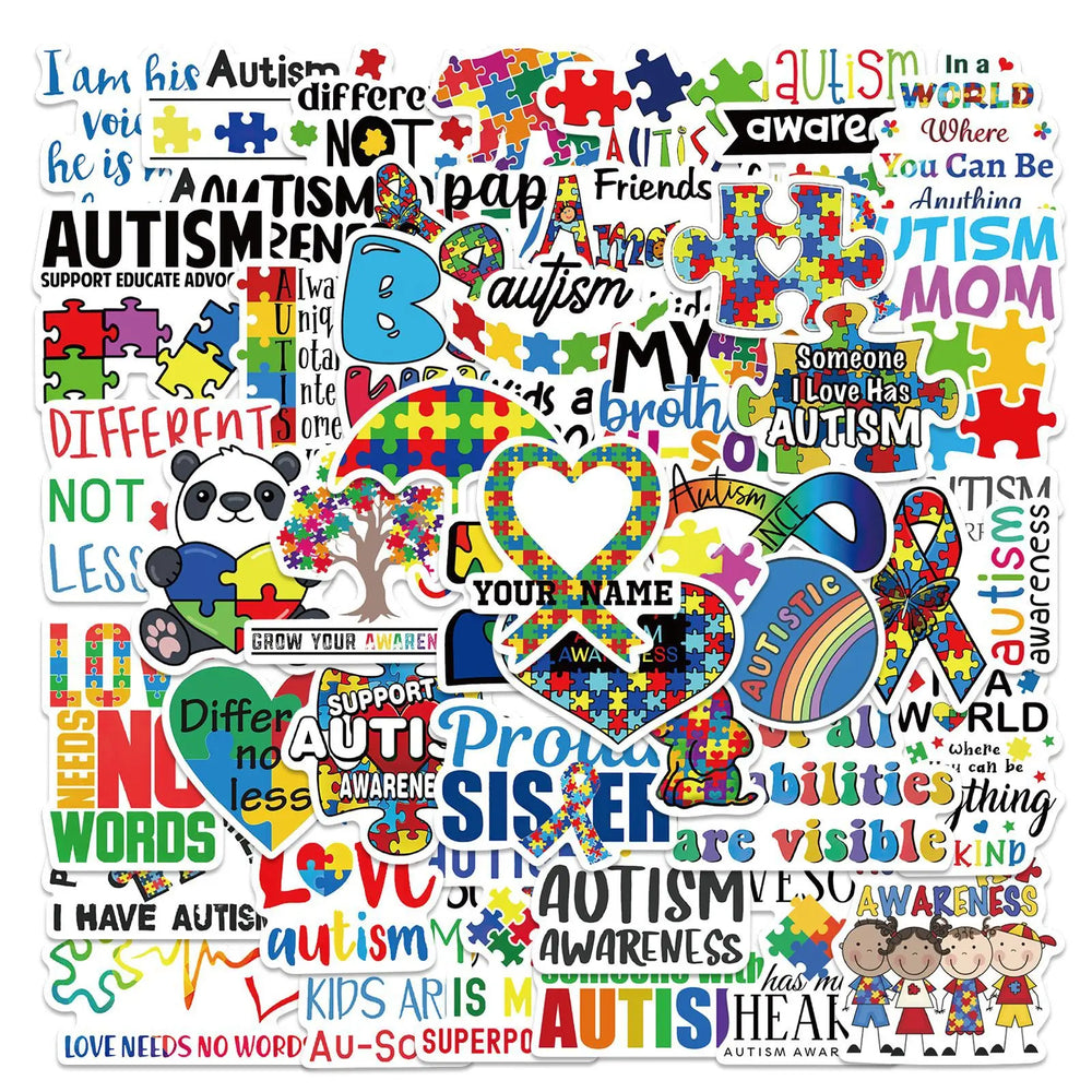 Autism Awareness Stickers 10/30/50pcs Waterproof PVC Decals for Phone, Laptop, Car, Kids Toys (ONLINE ORDER ONLY)