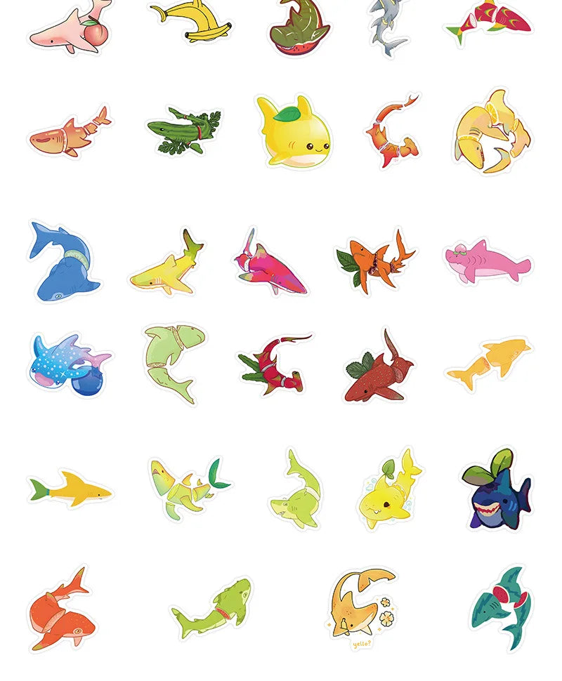 10/30/54PCS Fruit Graffiti Stickers Funny Shark Cartoon Decals Kids Toys Luggage Laptop Phone Guitar Car Decoration Food Sticker (ONLINE ORDER ONLY)