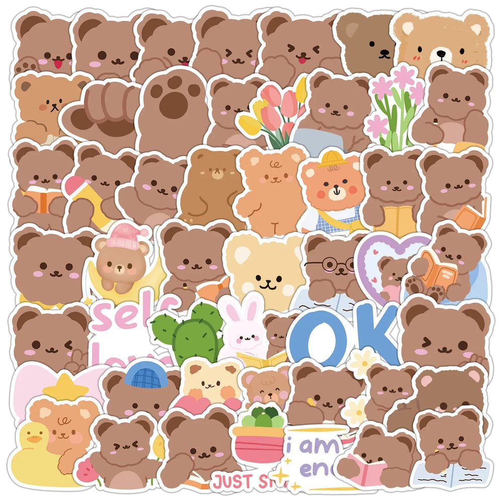 50Pcs Cute Bear Cartoon Stickers for Helmet, Wall, DIY Decoration (Online Order Only)