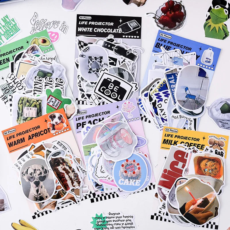50pcs/lot Korean ins Scrapbook Stickers Life Projector Series Art Craft Sticker Decorative Diary Planner Cute Stationery Sticker (ONLINE ORDER ONLY)