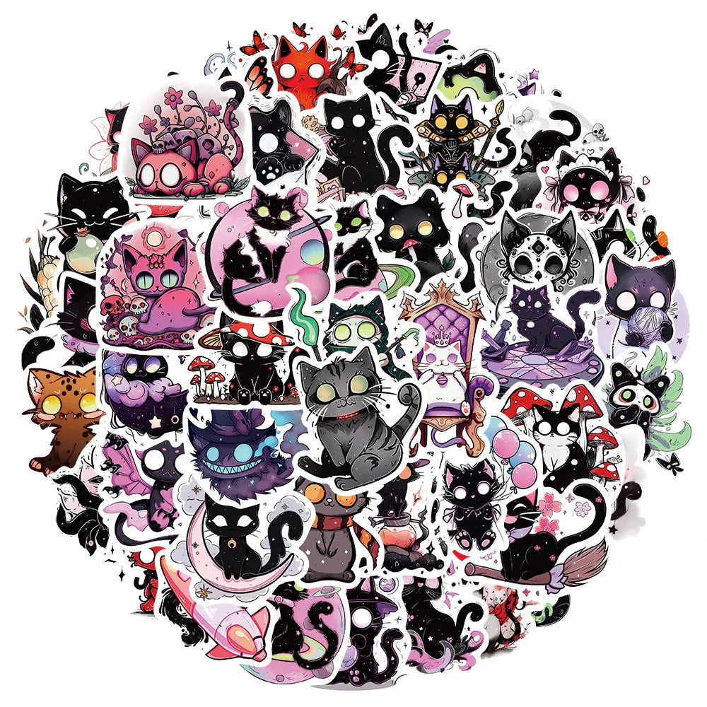 10/30/50pcs Cool Gothic Horror Cat Cartoon Graffiti Stickers Aesthetic Decals Laptop Suitcase Bike Decoration Waterproof Sticker (ONLINE ORDER ONLY)