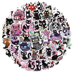 10/30/50pcs Cool Gothic Horror Cat Cartoon Graffiti Stickers Aesthetic Decals Laptop Suitcase Bike Decoration Waterproof Sticker (ONLINE ORDER ONLY)