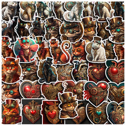 10/30/50pcs Vintage Steampunk Cat Sticker Packs (ONLINE ORDER ONLY)