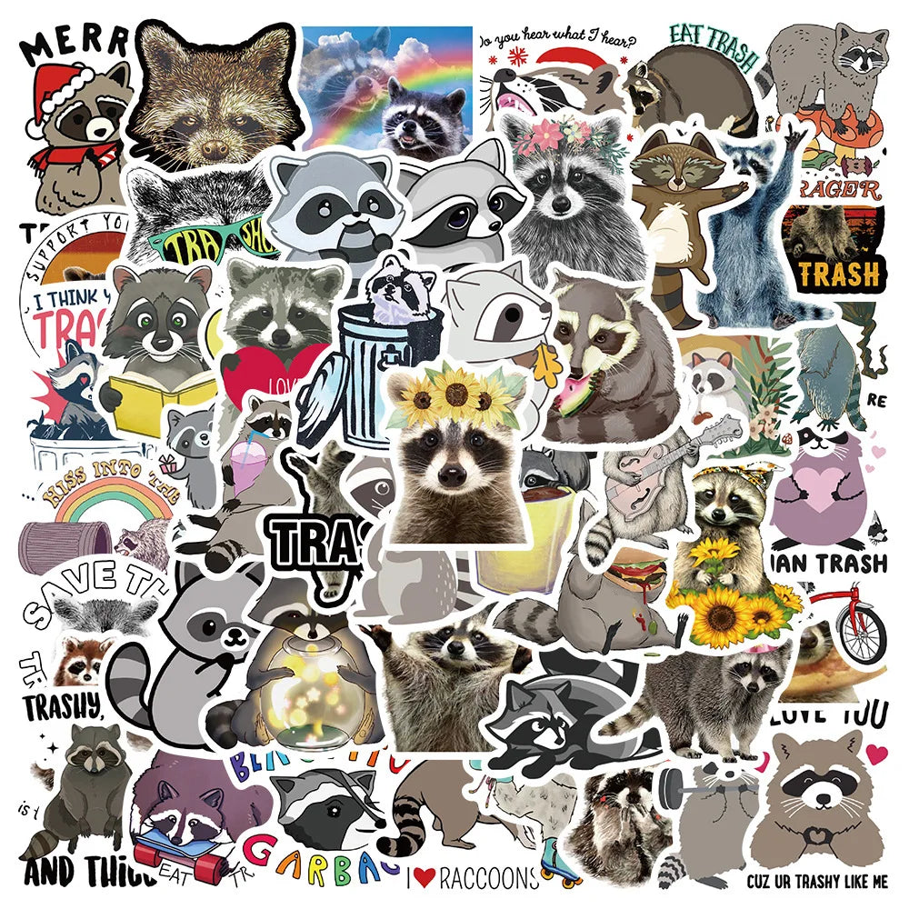 50Pcs 2022 New Cartoon Raccoon Stationery Sticker Waterproof Decals Laptop Scrapbooking Planner Diary Stickers Kids Gift Toys (ONLINE ORDER ONLY)