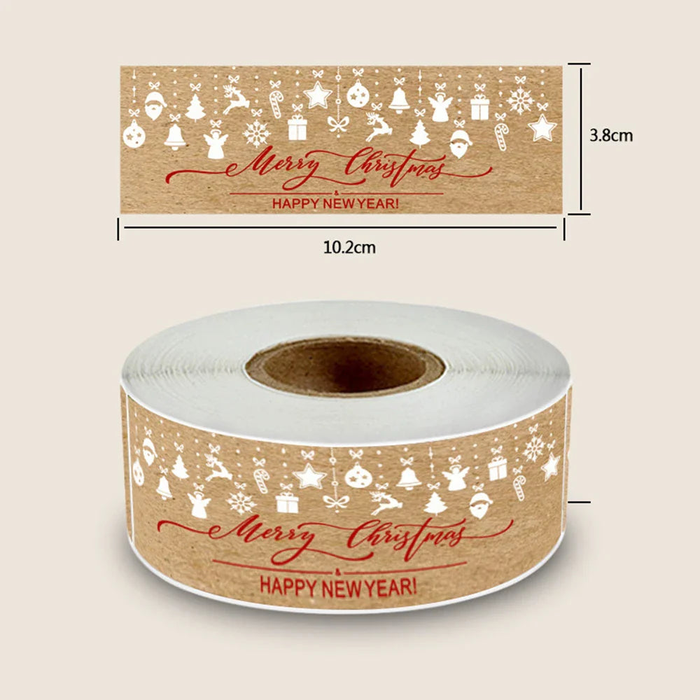 150pcs/roll Merry Christmas Stickers Kraft Paper Christmas Gift Packaging Labels For Envelopes Cards Gift Baking Decoration (ONLINE ORDER ONLY)