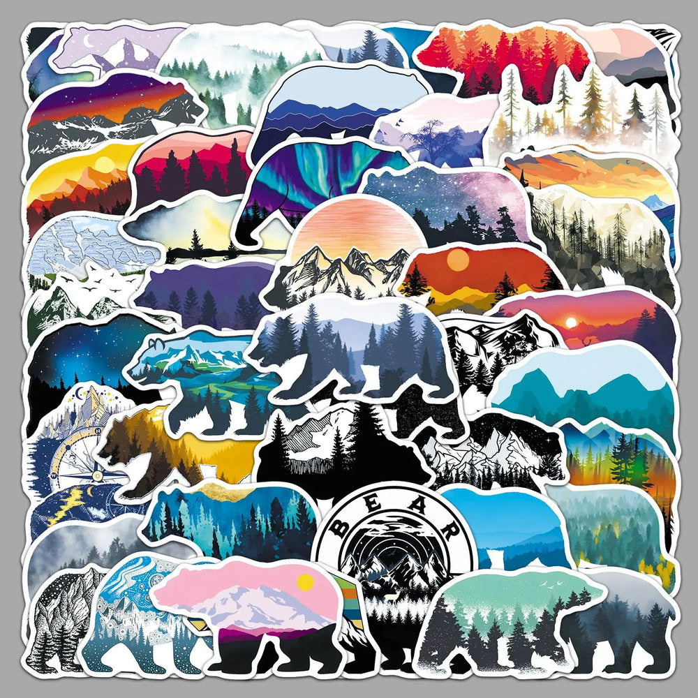 10/30/50PCS Grizzly Bear Cartoon Stickers Silhouette Graffiti DIY Scrapbook Fridge Luggage Laptop Phone Guitar Decals Decoration (ONLINE ORDER ONLY)