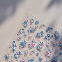 Delicate Shiny Pink Flower Blue Hairpin with Flower Decoration Self Adhesive Nail Art Stickers Pearl Rhinestone Manicure Decals (Online Order Only)