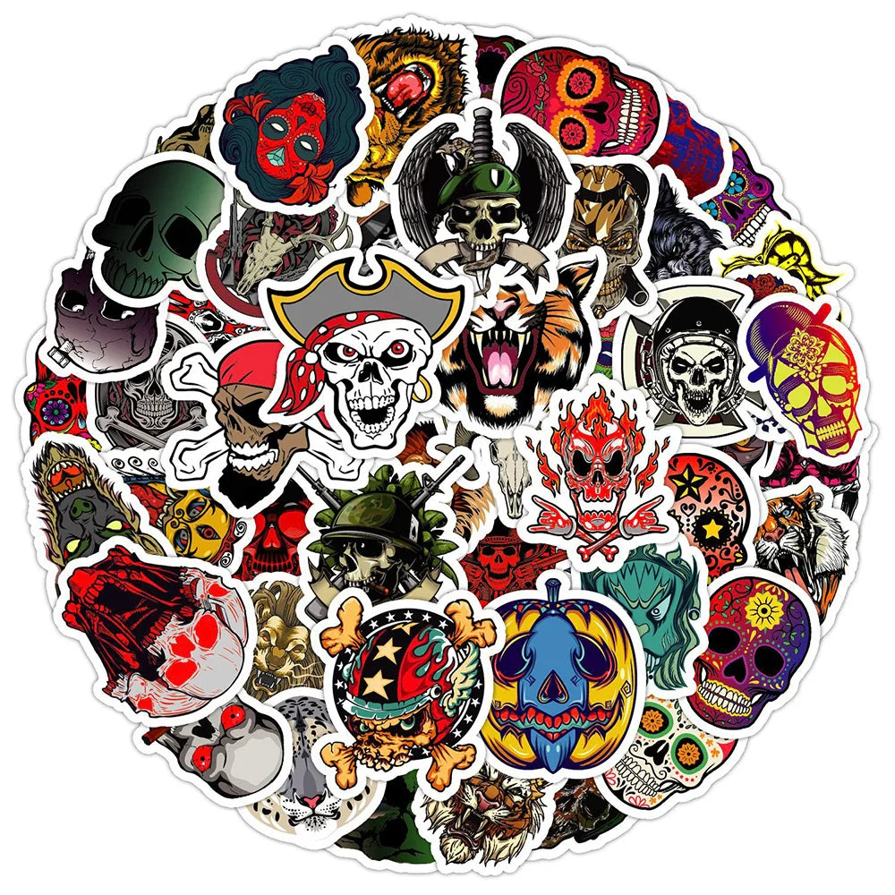 10/30/50PCS Horror Hallowee Gothic Skeleton Stickers Punk Style DIY Waterproof Laptop Luggage Motorcycle Bike Decals Decoration (ONLINE ORDER ONLY)