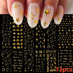 12PCS White Flowers Leaves 3D Nail Stickers Star/Moon/Sun Nail Art Decoration Decals Geometric Flower Stickers Nail Art Supplies (ONLINE ORDER ONLY)