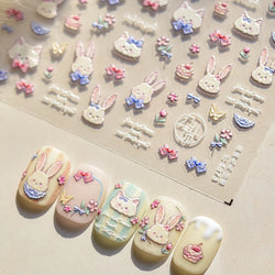 Cream Wind Cat Rabbit Kitten Bunny Bowknot Flower Butterfly Cake Cherry Tulip 5D Self Adhesive Nail Art Stickers Manicure Decals (Online Order Only)
