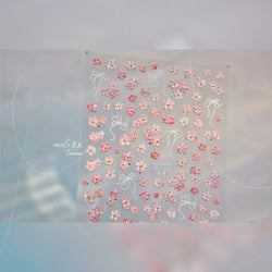 Peach Blossom Gradual Pink Petal Flower Line Bowknot Hot Stamping Halo Dyeing Delicate Adhesive Nail Art Sticker Manicure Decals (ONLINE ORDER ONLY)