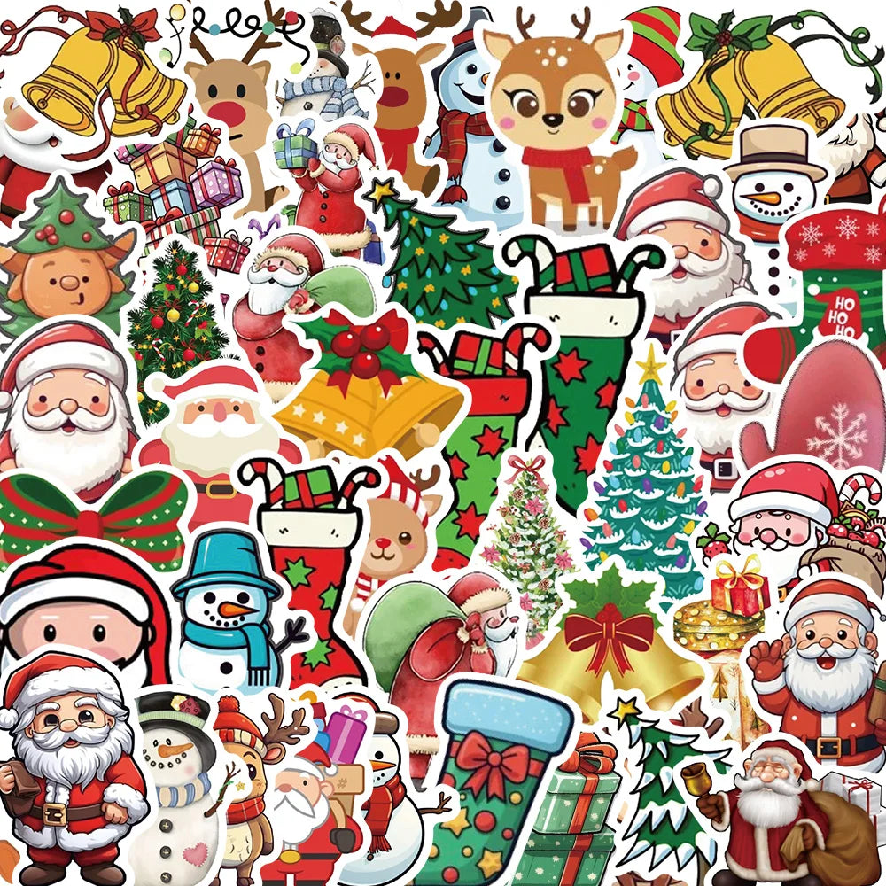 50PCS Christmas Cartoon Stickers Decals Waterproof DIY Phone Scrapbook Luggage Helmet Kid Toy (Online Order Only)