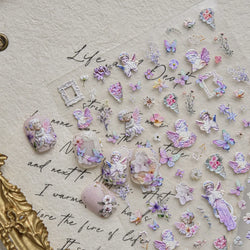 European Garden Angel Wing White Rose Flower Bed Vase Lace Bowknot Statue Adhesive Nail Art Decoration Sticker Manicure Decals (ONLINE ORDER ONLY)