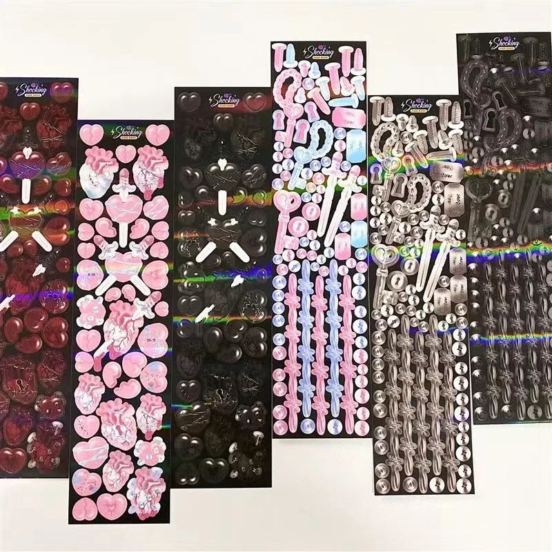 Korean Ins Dark Skull Love Key Chain Sticker Scrapbooking Photo Frame Handmade Stationery Decorative Kawaii Stickers Art Supply (ONLINE ORDER ONLY)