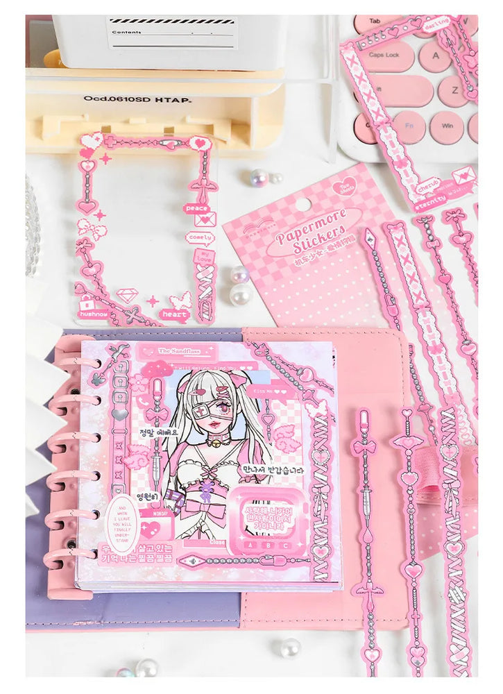2Pcs/lot Cute Ribbon Chain Stickers Lace Idol Card Scrapbooking DIY Album Decoration Sticker Aesthetic Kawaii Stationery (ONLINE ORDER ONLY)