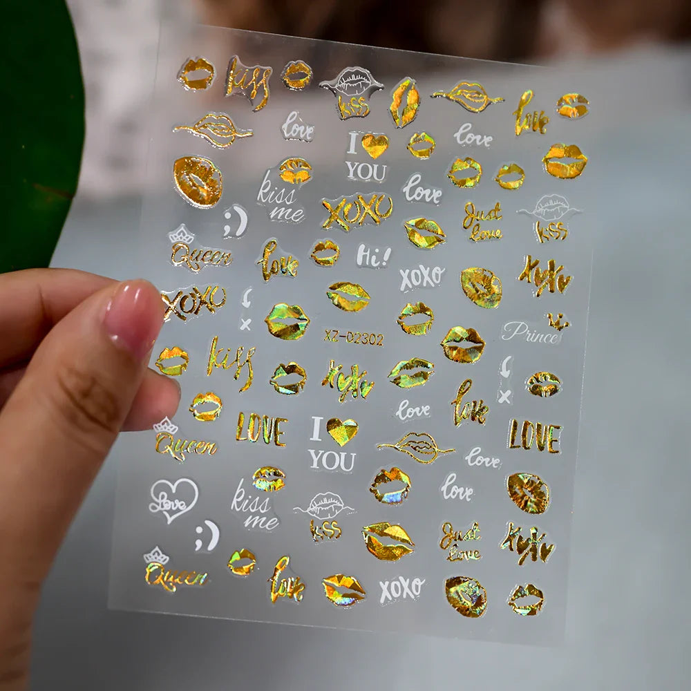 1pc Bohemian Valentine Nail Stickers 3D Self-Adhesive Fantasy Nail Art Glitter Sun, Heart, Lock, Star & Moon Designs Nail Decals (ONLINE ORDER ONLY)