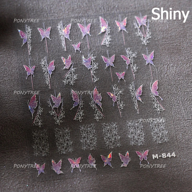 Butterfly Flower Hollow Out Lace Delicate Floral Print Shiny Cloth Block Insect Self Adhesive Nail Art Stickers Manicure Decals (Online Order Only)