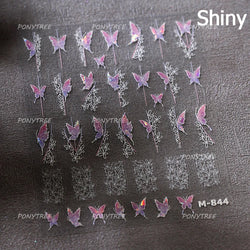 Butterfly Flower Hollow Out Lace Delicate Floral Print Shiny Cloth Block Insect Self Adhesive Nail Art Stickers Manicure Decals (Online Order Only)