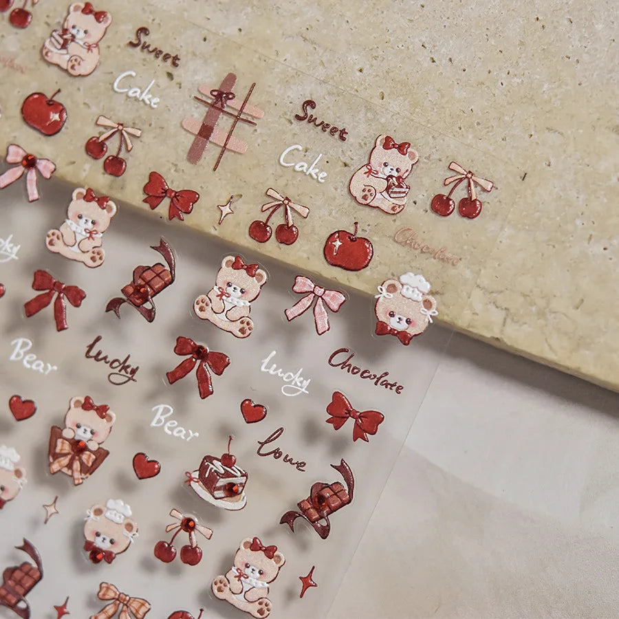 Bowknot Bear Cake Chocolates Food Star Cherry Apple Cook Love Heart Adhesive Nail Art Sticker Rhinestone Reliefs Manicure Decal (ONLINE ORDER ONLY)