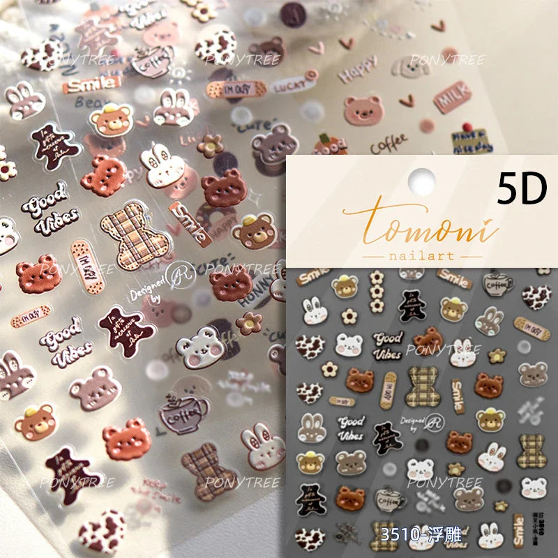 Bear Star Bowknot  Duck Cherry House Mini Flower Butterfly Line Bow Tie Apple Gird Cute Chic Nail Art Stickers Manicure Decals (ONLINE ORDER ONLY)