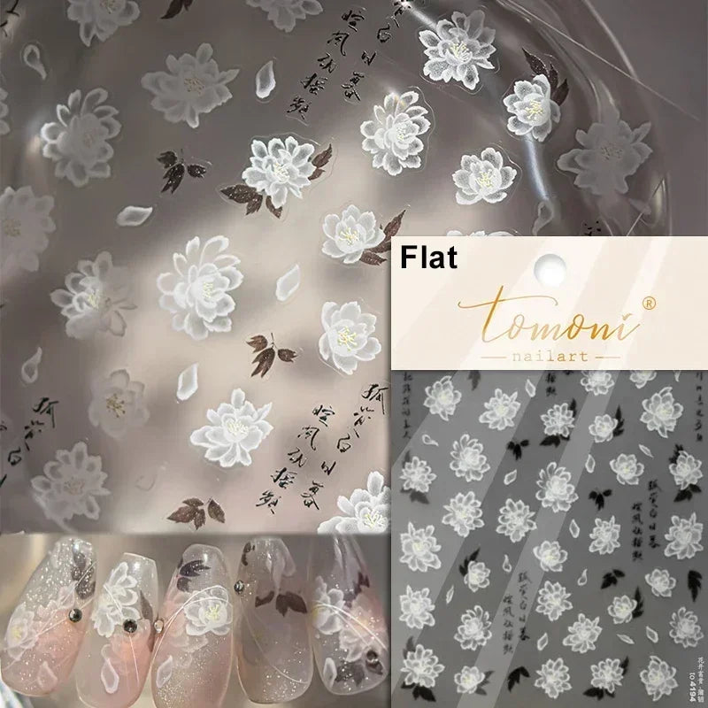 Pale Flower Bouquet Label Bowknot Stationery Sunflower Daisy Leaf 3D Self Adhesive Nail Art Stickers Rhinestone Manicure Decals (Online Order Only)