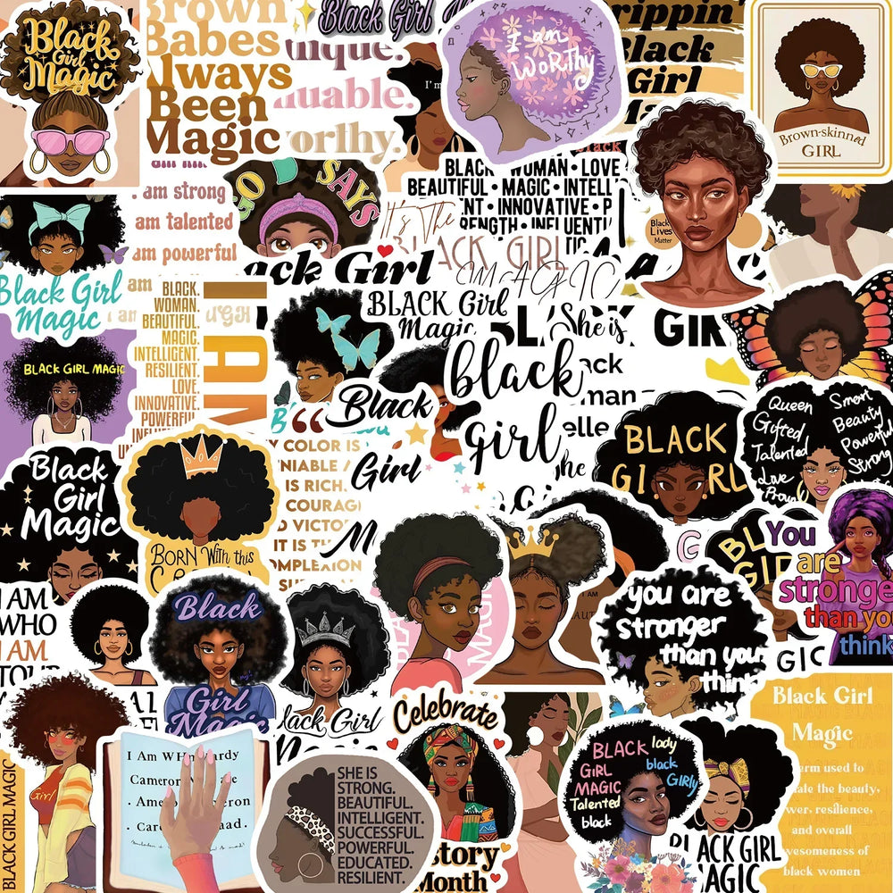 50 Black Girl Magic Affirmation Stickers Waterproof Decals for Laptop, Water Bottle, Phone, Guitar (Online Order Only)