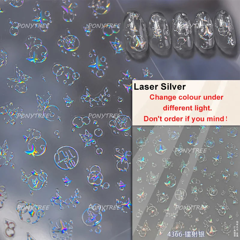 Cute Jelly Bowknot Butterfly Chic Animals Ribbon Tie Shine 3D Fantasy Nail Art Decorations Stickers DIY Dreamy Manicure Decals (Online Order Only)