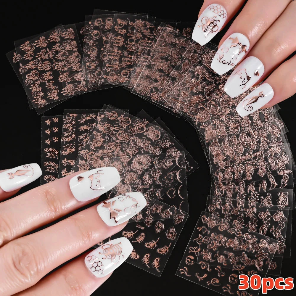 20Pcs Holographic Butterfly Nail Sticker Laser Gold & Sliver Butterfly Adhesive Decal 8.5x6cm 3D Glitter Foil DIY Manicure Decor (Online Order Only)