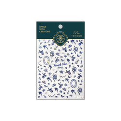 French Chic Blue Line Bowknot Fan Flower Leaves Butterfly Lace Frame Bell Shiny Self Adhesive Nail Art Stickers Manicure Decals (ONLINE ORDER ONLY)