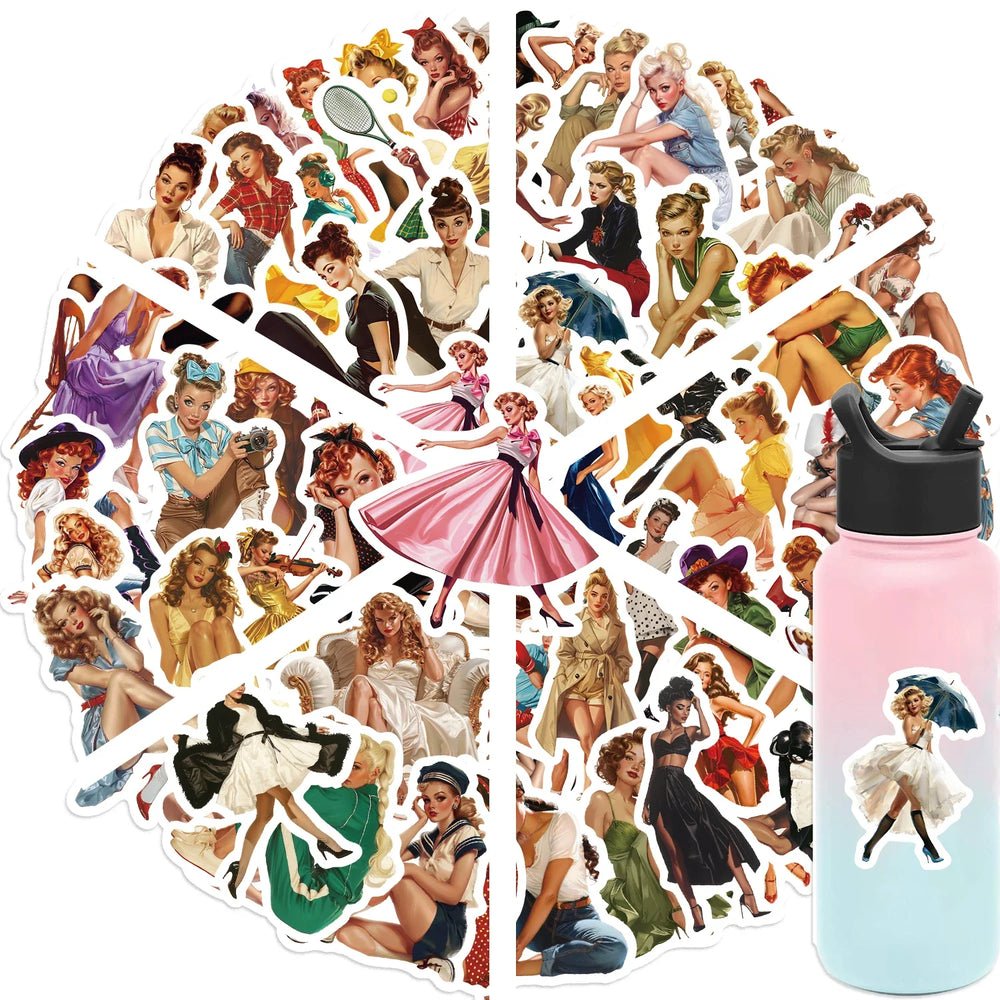 60pcs Retro Girl Sticker Collection Vintage Beauty Stickers Waterproof Vinyl Decals for Laptop Water Bottle Car Motorcycle﻿ (ONLINE ORDER ONLY)